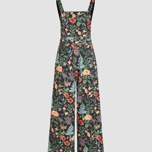 CIDER LIGHTWEIGHT CORDUROY FLORAL BUTTON WIDE LEG JUMPSUIT